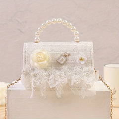 Sweet Princess Crossbody Bag Snowflake Trim Pearl Handle Girls Handbag