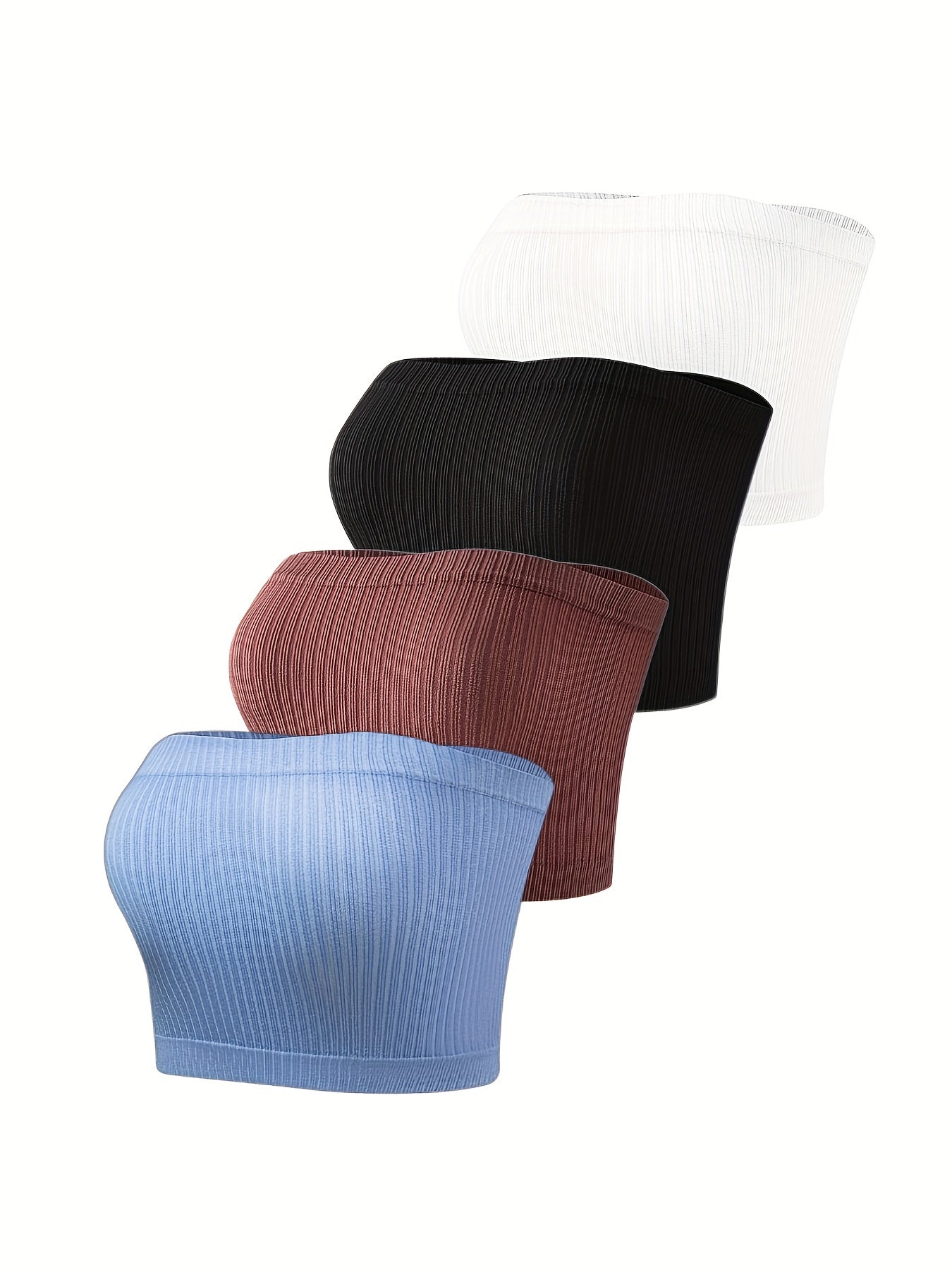 4pcs Ribbed Strapless Bandeau Bras No Padding Everyday Bra Women's Lingerie
