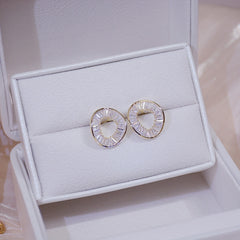 Geometric Crystal Hollow Circle Stud Earrings - Fine Jewelry for Women