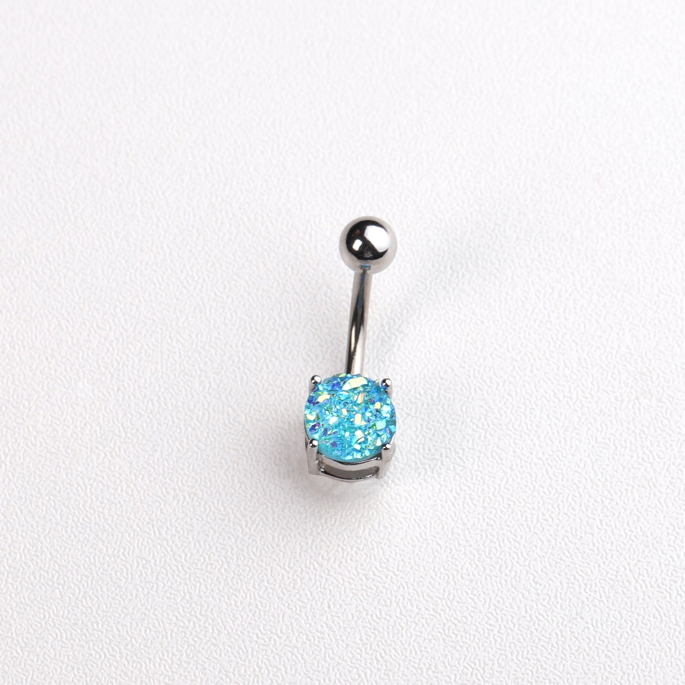 Stainless Steel Horseshoe Belly Button Ring with Zircon Inlay