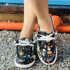 Women's Christmas Graffiti Printed Shoes Lace Up Low Slip On Flat Shoes