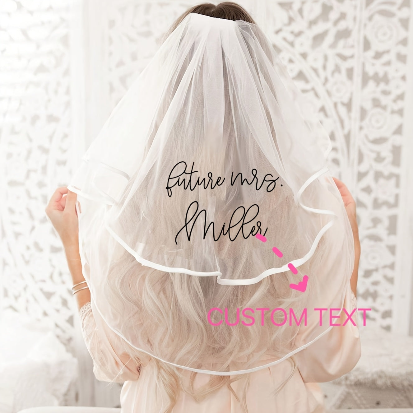 Custom Name Bridal Veil Romantic Princess Style Wedding Shower Veil