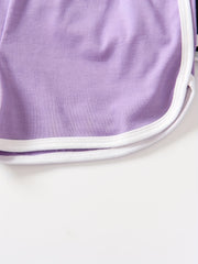 2pcs Girls' Contrast Binding Sports Shorts Set For Yoga Outfit