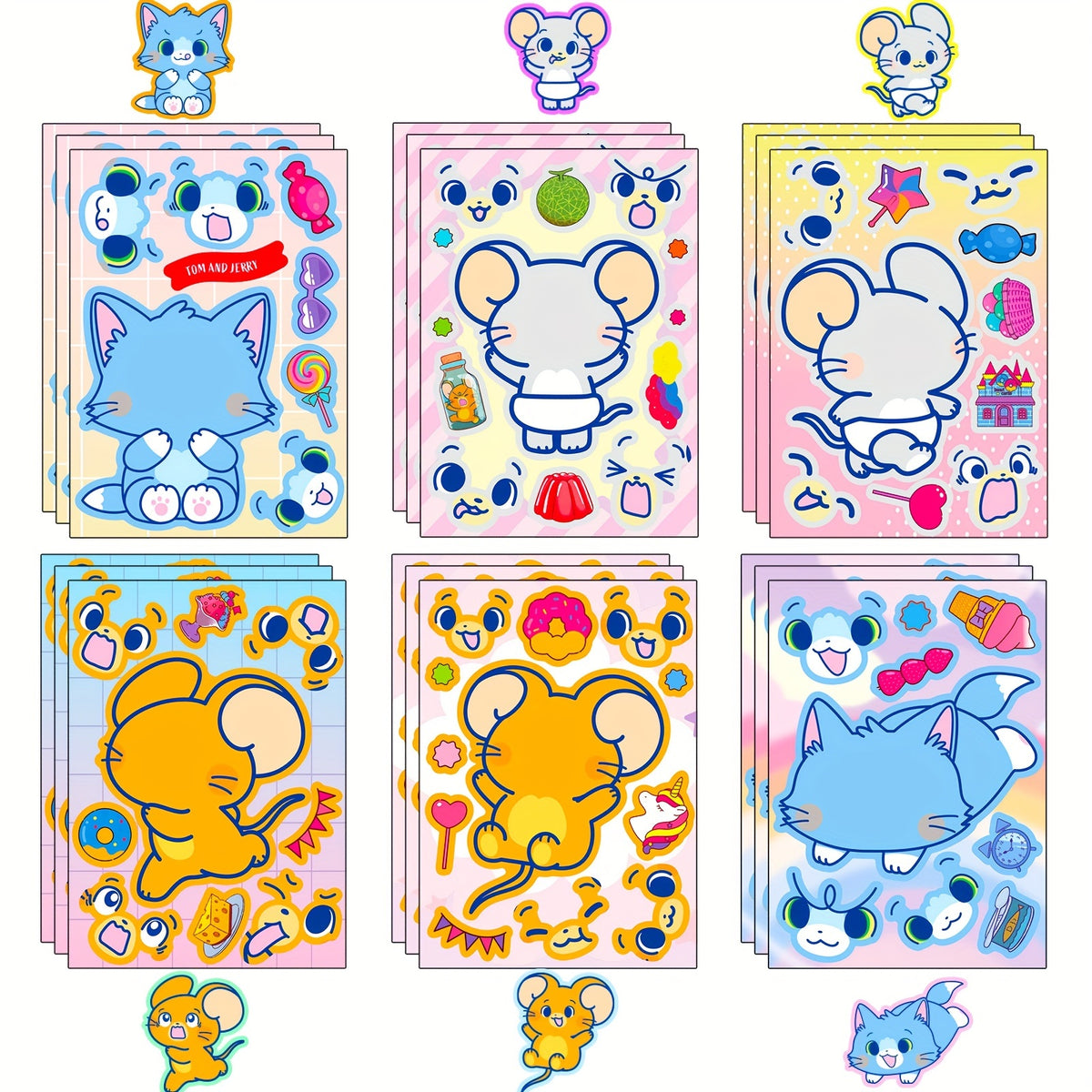 6 Sheets DIY Cartoon Mouse Stickers - Party Favors Make A Face Stickers