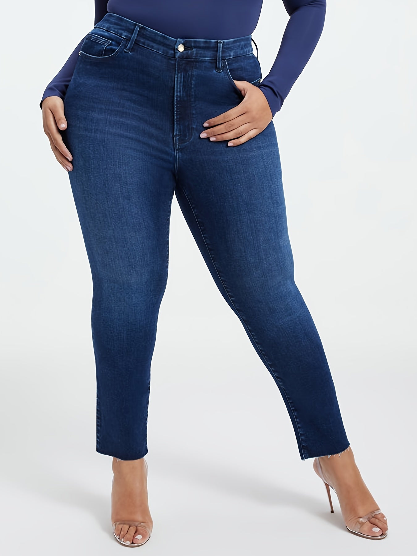 Women's Plus Bootcut Stretch Jeans, High Waist Button Up