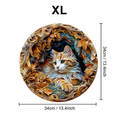 Cat Shaped Wooden Jigsaw Puzzle with Autumn Leaves Art