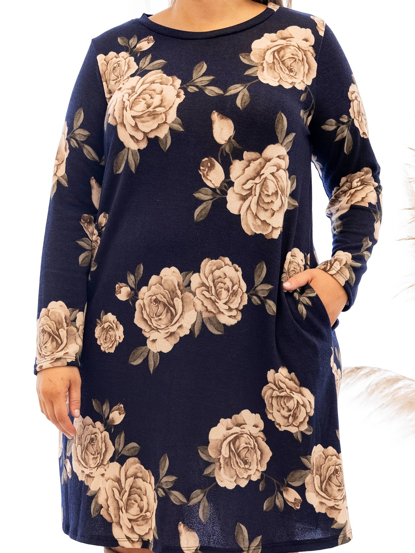  Floral Print Long Sleeve Maxi Dress With Pockets