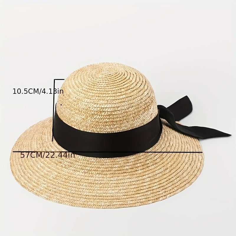 Straw Sun Hat with Ribbon Bowknot Decor for Women