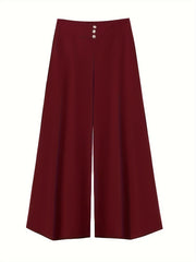  Button Decor High Rise Wide Leg Trousers