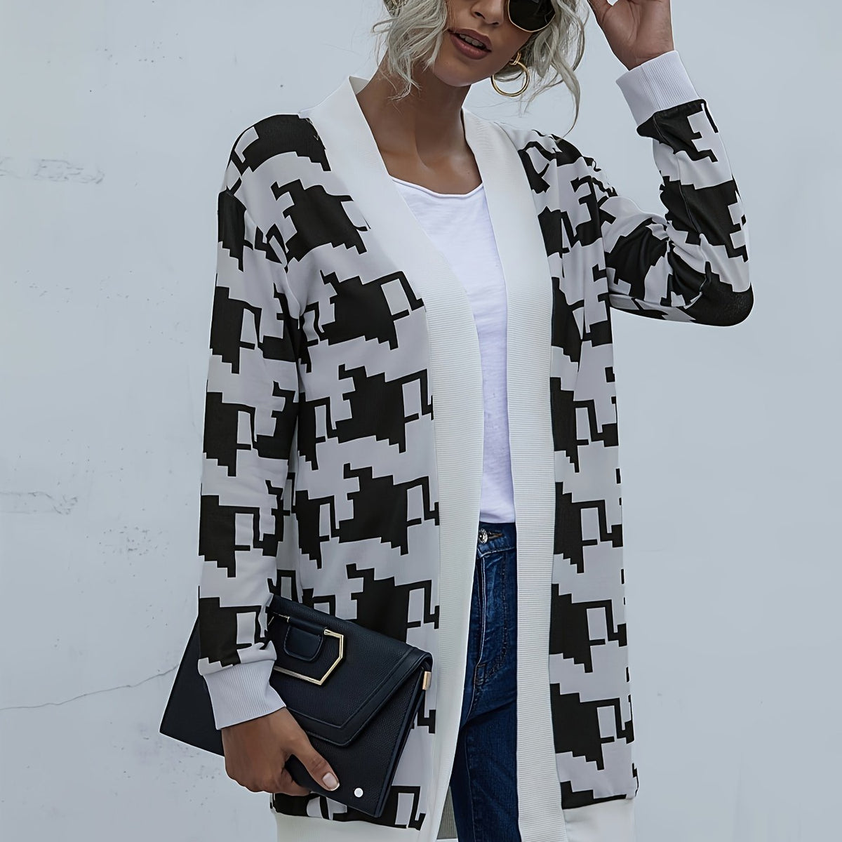 Graphic Print Knit Cardigan for Women