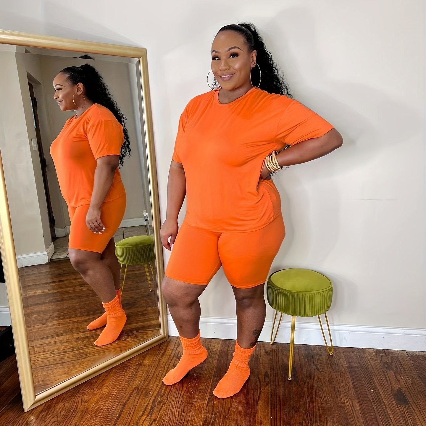  2 Piece Set Plain Short Sleeve Top & Shorts