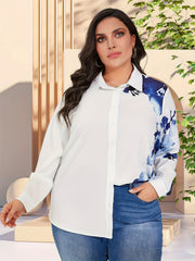  Floral Print Button Up Long Sleeve Blouse