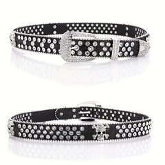 Men's Skull Rhinestone Bright PU Leather Hip Hop Belt YK2 Belt