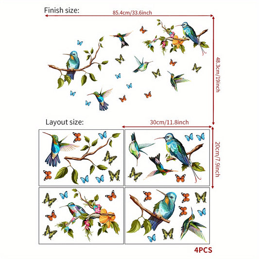 4pcs Bird & Butterfly Wall Stickers - Spring Home Decor Touch