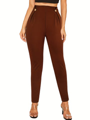High Waist Button Decor Pants