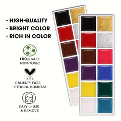 12 Color Face Paint Kit with 6 Brushes for Halloween Cosplay SFX