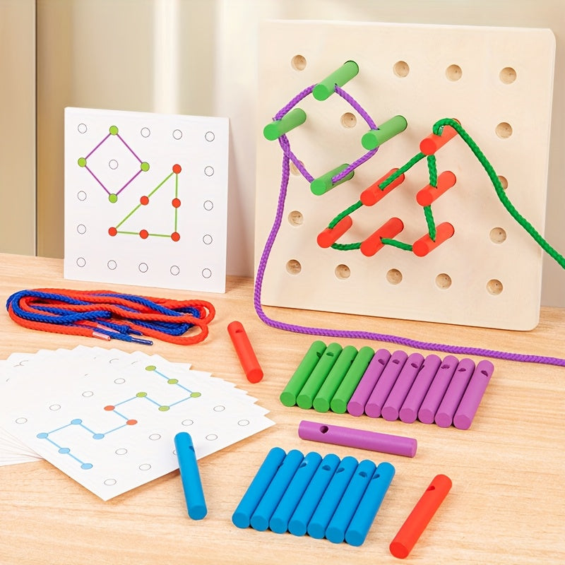 Colorful Wooden Rope Threading Game for Kids