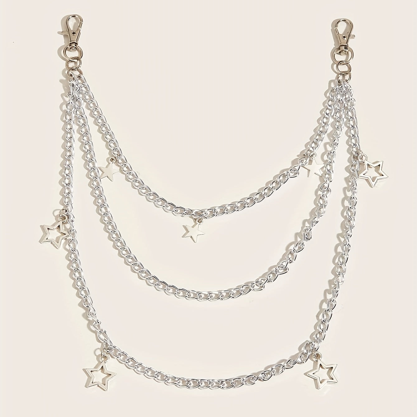 Silvery Pentagram Pendant Metal Belly Chain Y2K Jeans Chain