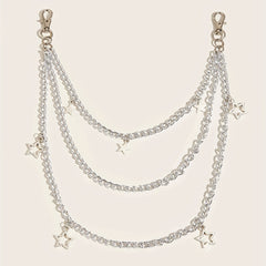 Silvery Pentagram Pendant Metal Belly Chain Y2K Jeans Chain