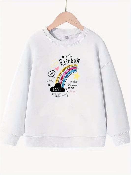 Girls Star Rainbow Graphic Crew Neck Sweatshirt Top