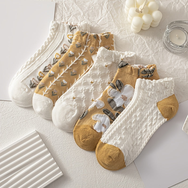10 Pairs Floral Print & Lightweight Ankle Socks Women's Stockings