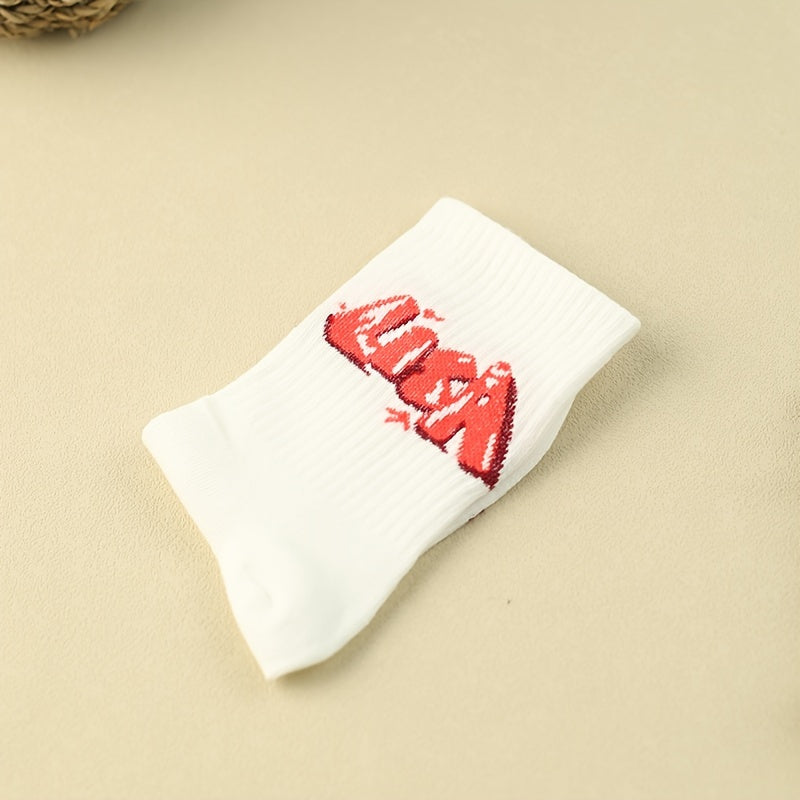 3 Pairs Letter Print Socks Comfy & Breathable Women's Stocking