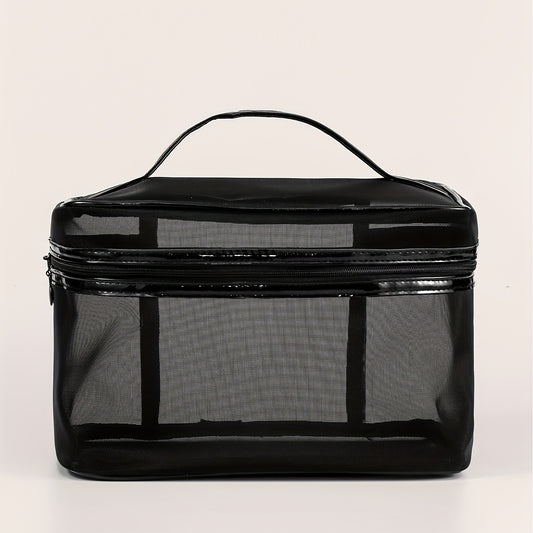 Clear Mesh Square Makeup Bag With Handle Portable Cosmetic Bag