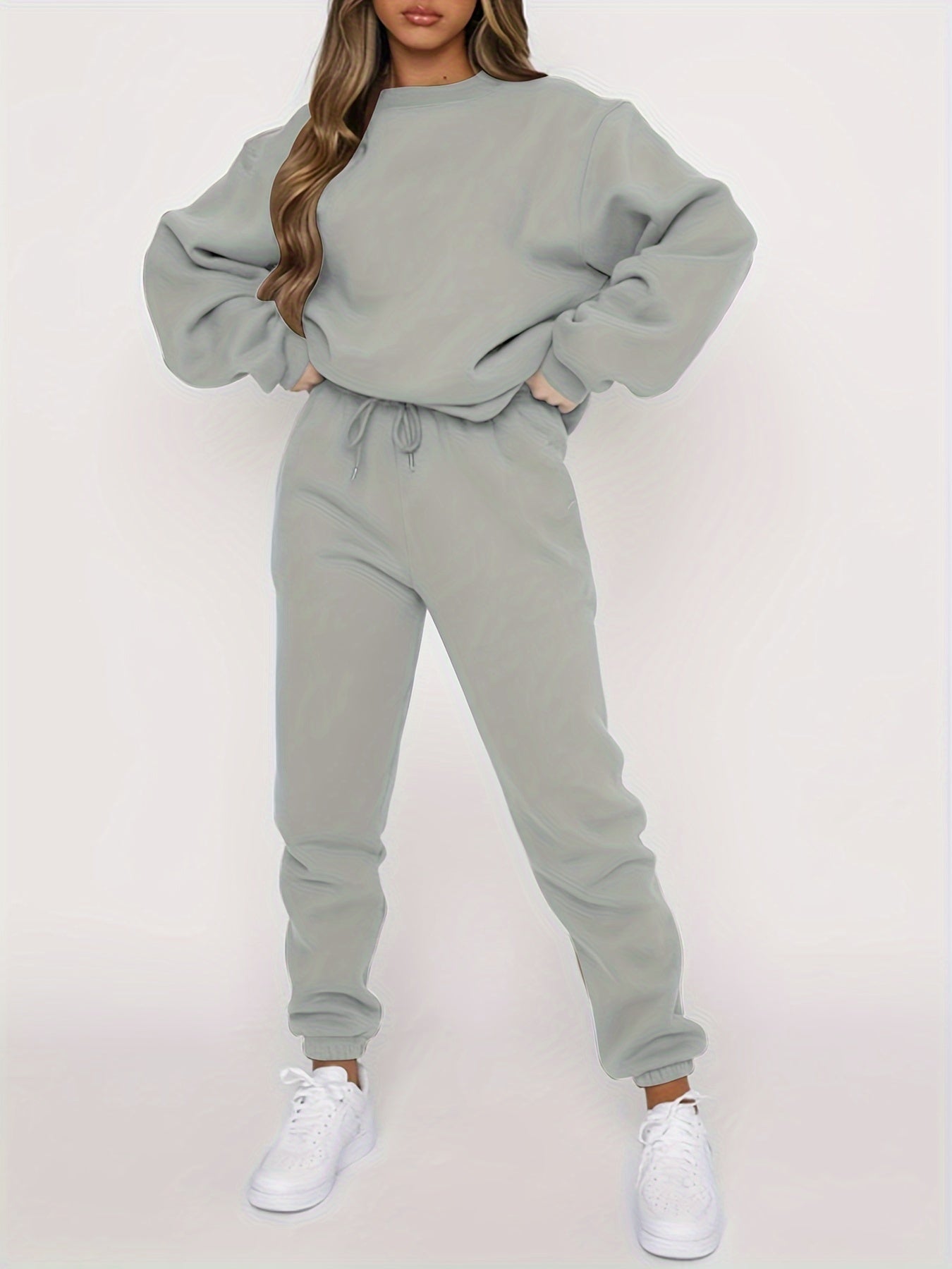 Casual Two Piece Set Crew Neck Long Sleeve Tops & Jogger Pants