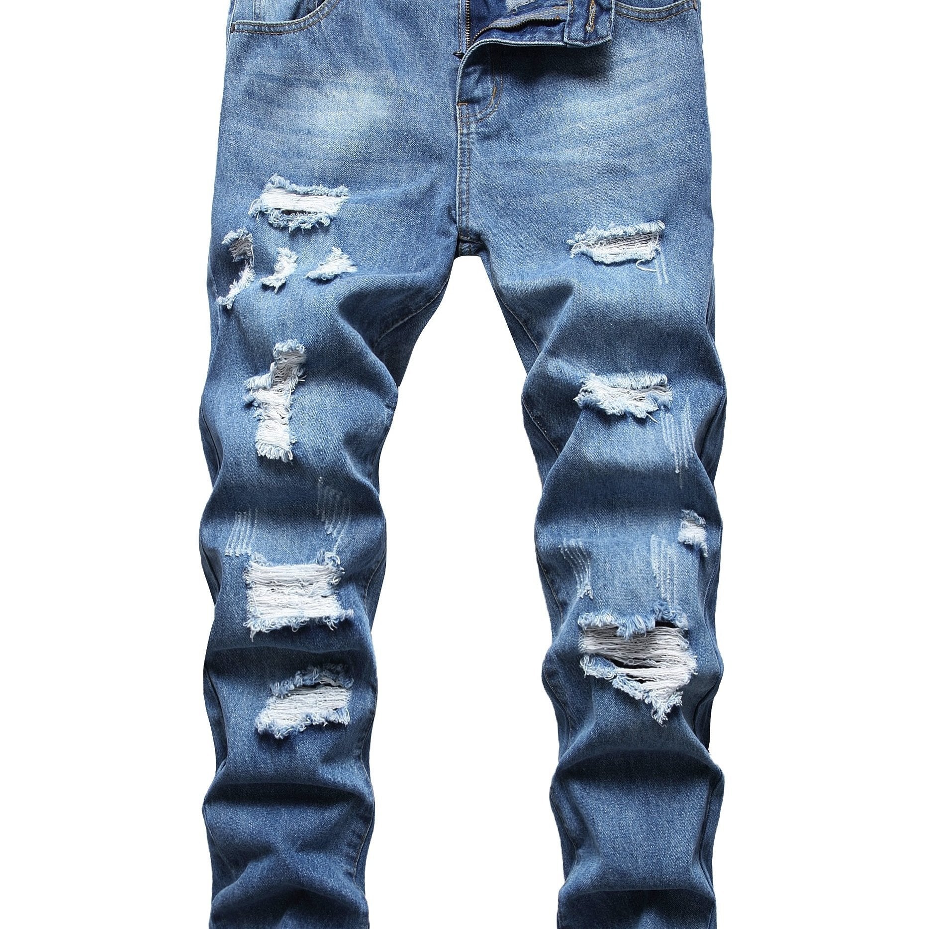 Retro Style Ripped Jeans Men's Casual Distressed Denim Pants