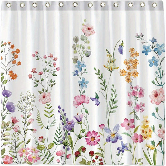 Watercolor Flower Shower Curtain 182x182cm with Hooks