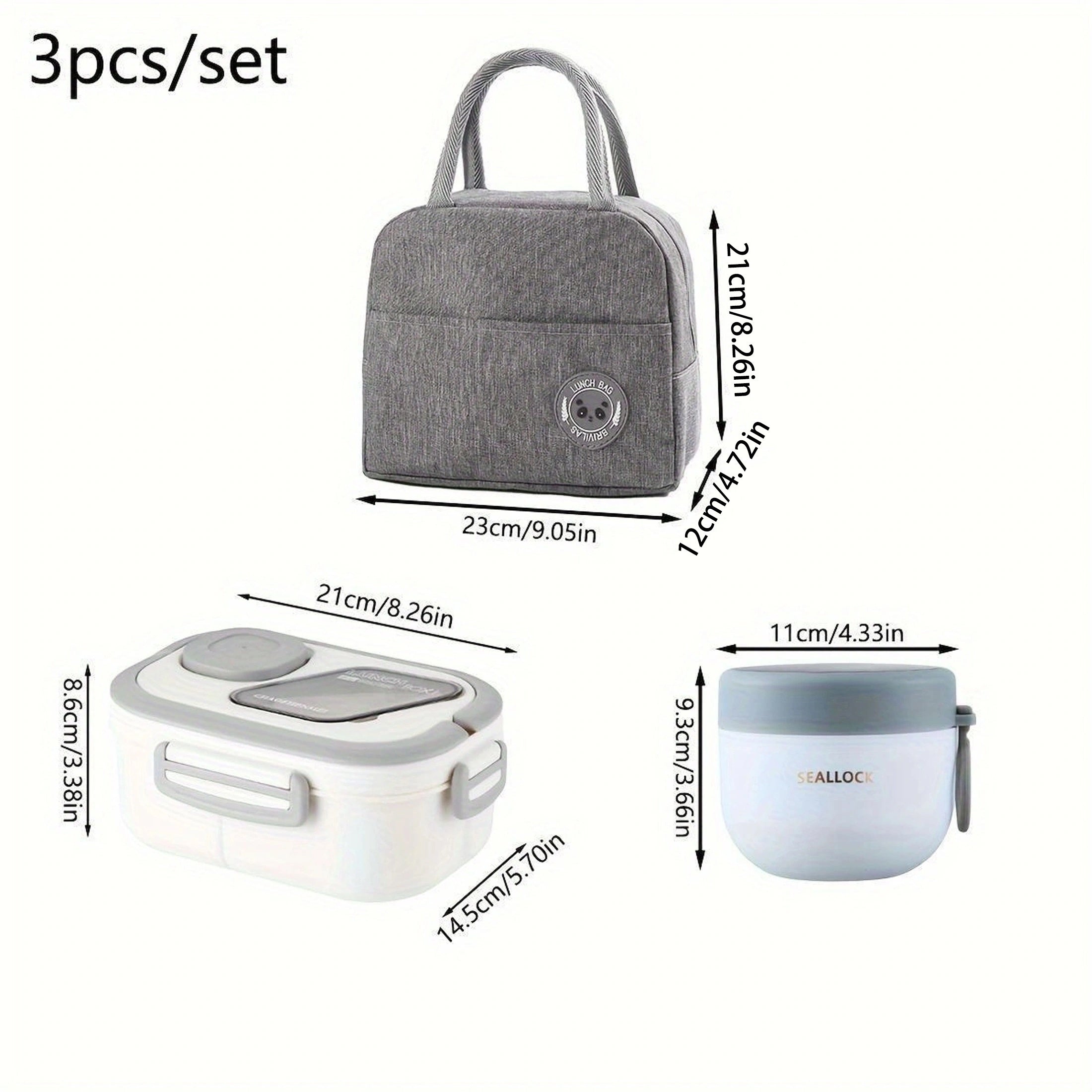 3pcs HEART LEAF Reusable Insulated Lunch Box Set Portable Thermal Bento Containe