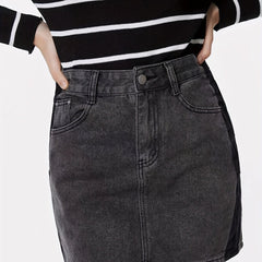 Dark Gray Denim Skirt with Slash Pockets