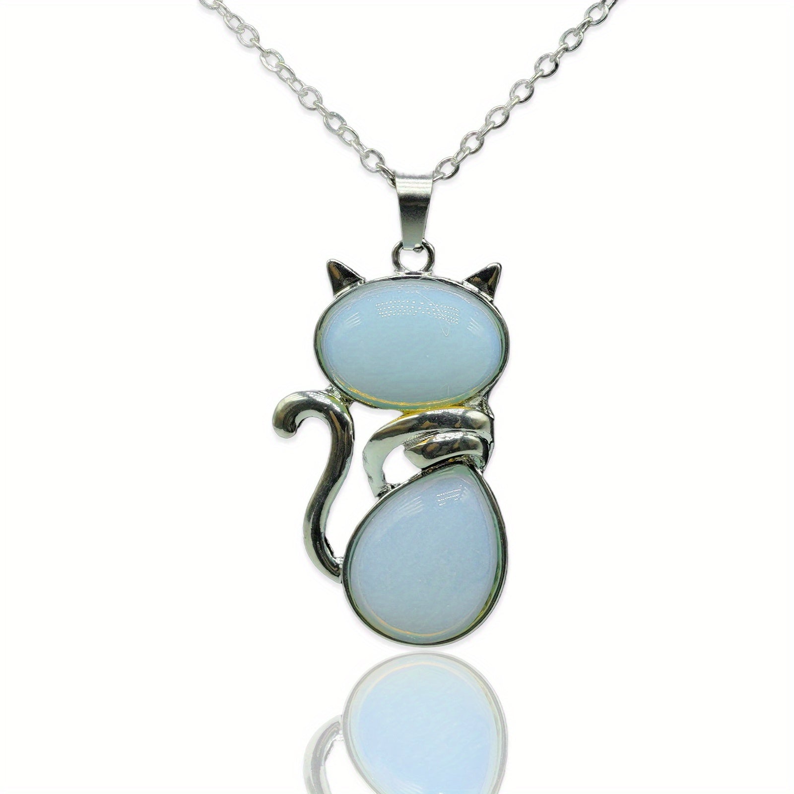 Cat Crystal Pendant Necklace Natural Quartz Stone Jewelry