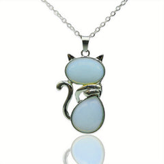 Cat Crystal Pendant Necklace Natural Quartz Stone Jewelry