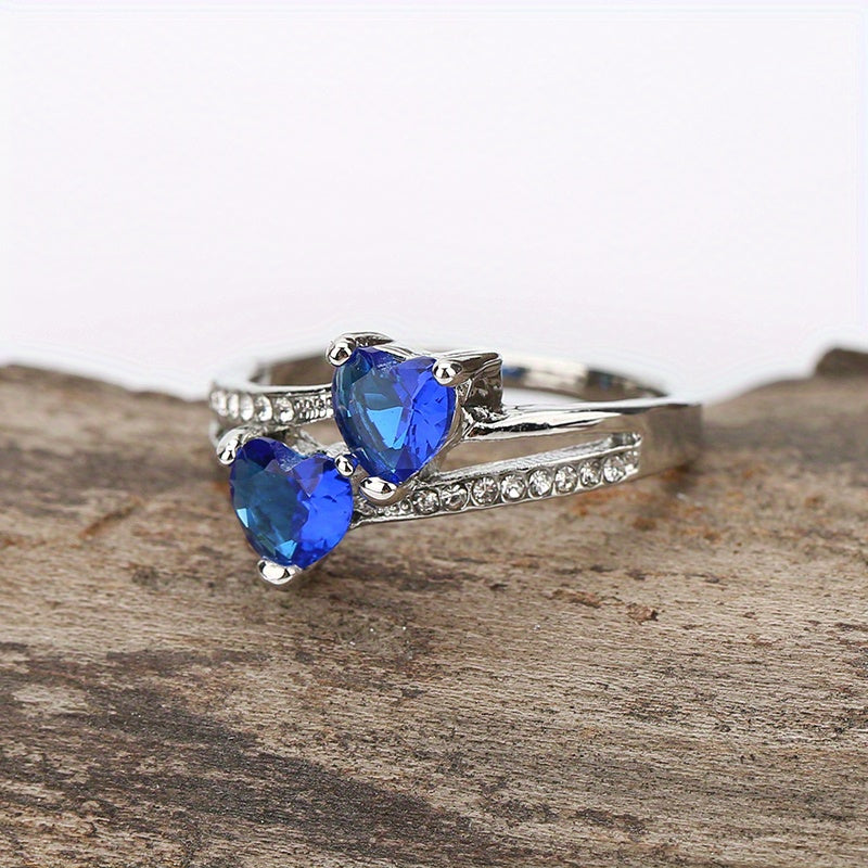 Double Heart Zircon Wedding Party Ring