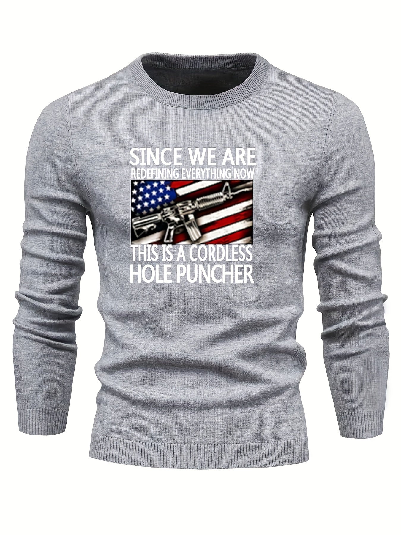 Flag Print Men's Casual Warm Crew Neck Pullover Sweater