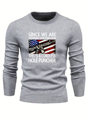Flag Print Men's Casual Warm Crew Neck Pullover Sweater