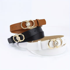 Rhinestone Double Ring Buckle Belt Stylish PU Leather Belt For Women