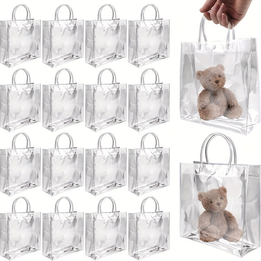 5pcs Transparent Plastic Gift Bags With Handle Reusable PVC Plastic Handbags
