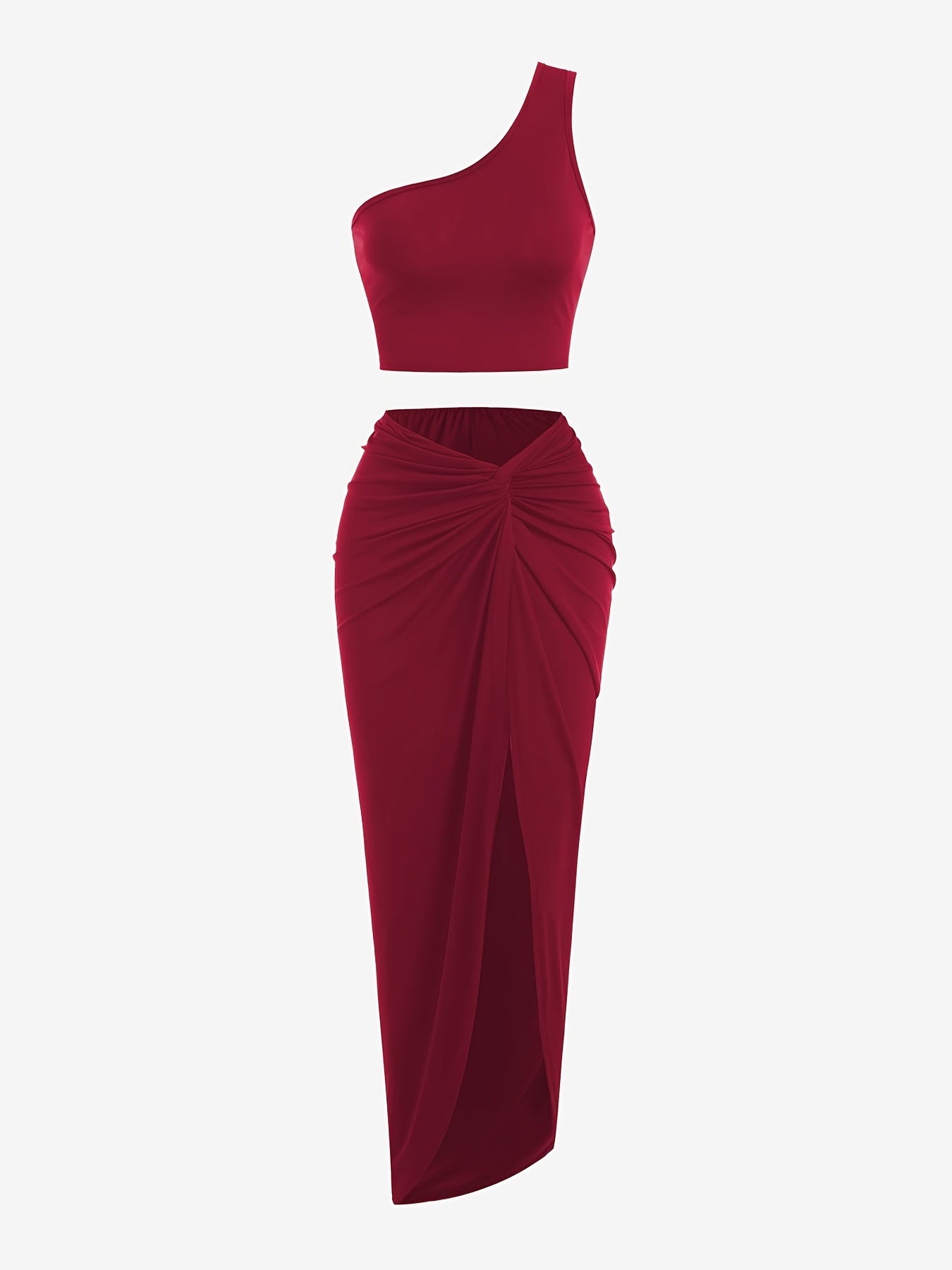 Sexy One Shoulder Crop Top & Front Skirt Set Women's Clothing
