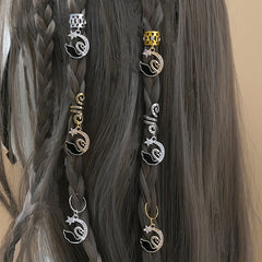 Moon Shape Hair Rings Rhinestone Spiral Hair Ring Dreadlock Buckle Head Jewelry