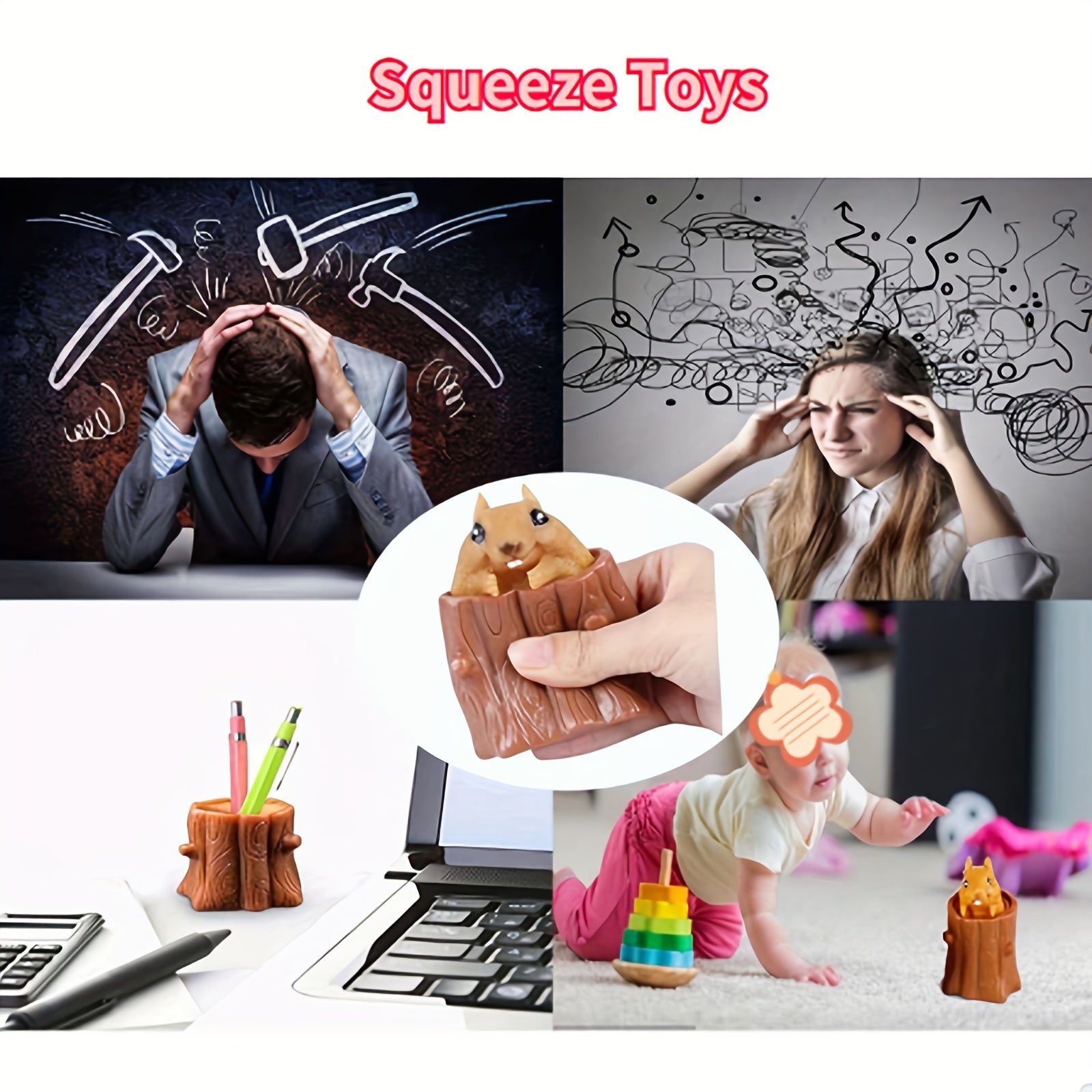 2pcs Squeeze Squirrel Toys for Adults, Stress Relief Fidget Tricky Funny Toys