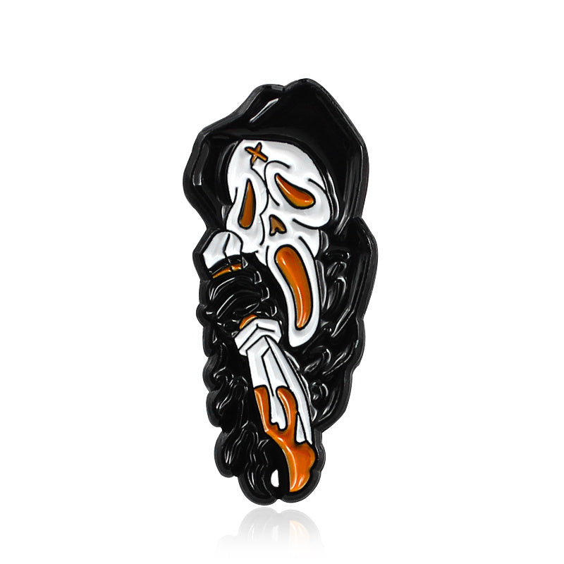 Grim Reaper Skull Brooch Cape Pin