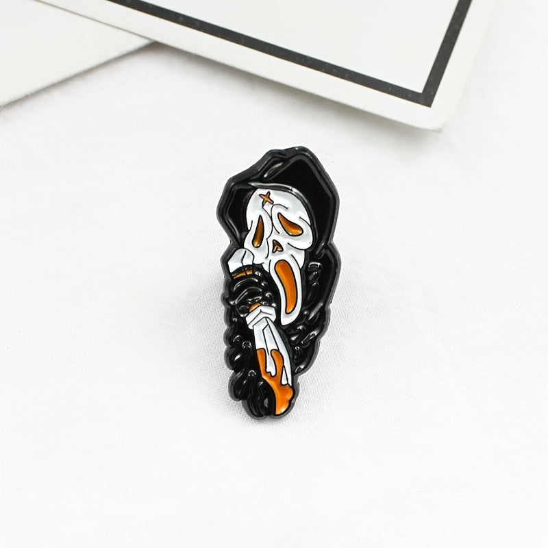 Grim Reaper Skull Brooch Cape Pin