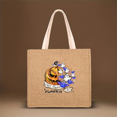 Halloween Tote Bag Pumpkin & Ghost Pattern Lightweight Shoulder Bag