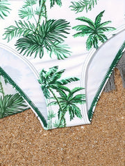 Girls Cover Up Jacket & Bikini Set - Leaves Allover Print - Summer Vacation