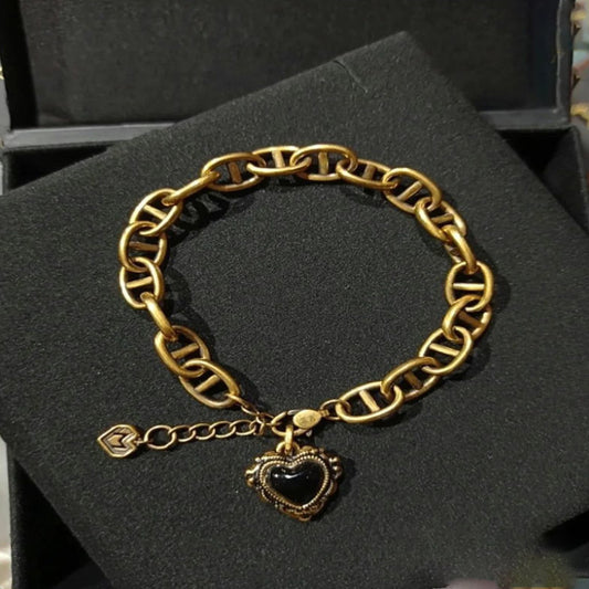 Peach Heart Pendant Bracelet Vintage Chain for Daily Decoration