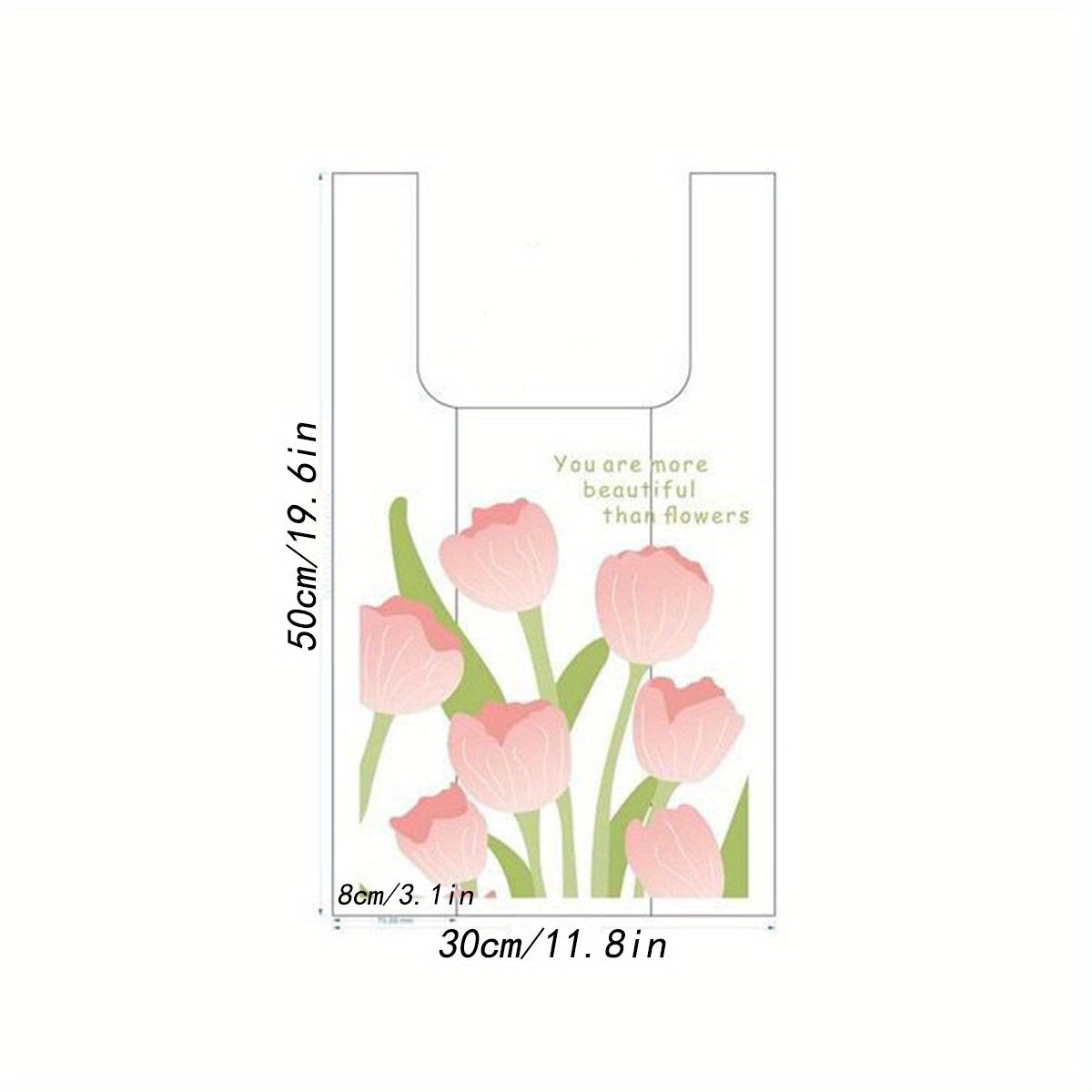100pcs Tulip Print Shopping Bags for Stores & Bakeries