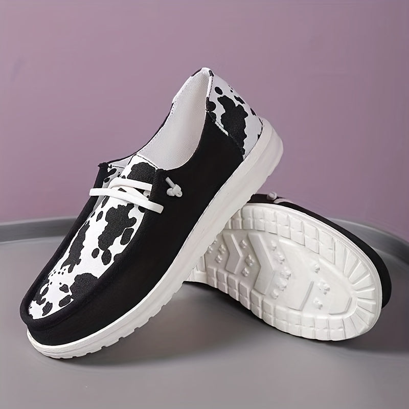 Women's Cow Pattern Canvas Shoes Casual Lace Up Outdoor Sneakers