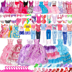 50pcs Doll Clothes & Accessories Wedding Dress Bikini Swimsuit Shoes Hangers